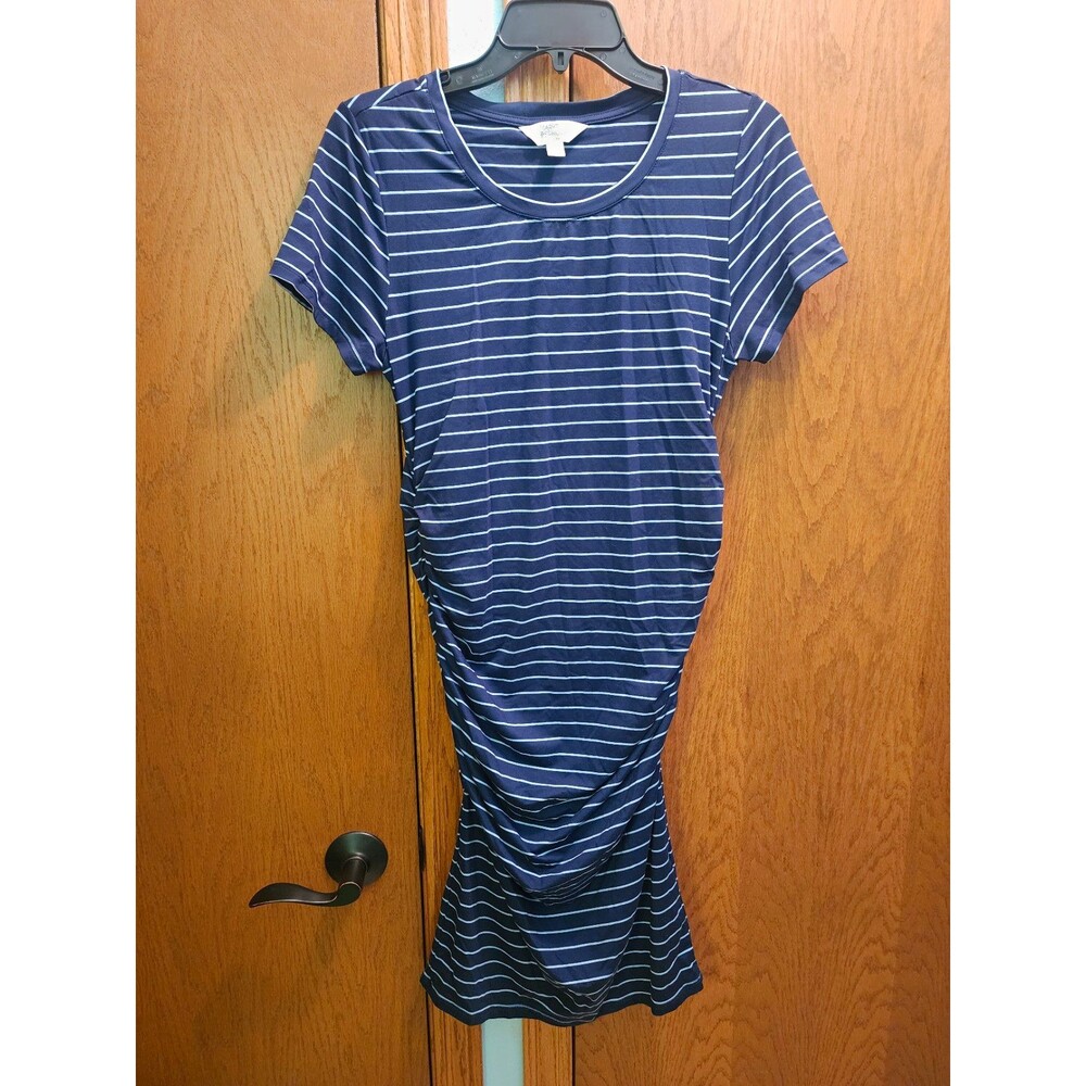 Market & Spruce Maternity Navy/White Striped Ruched Stretch T-Shirt Dress M